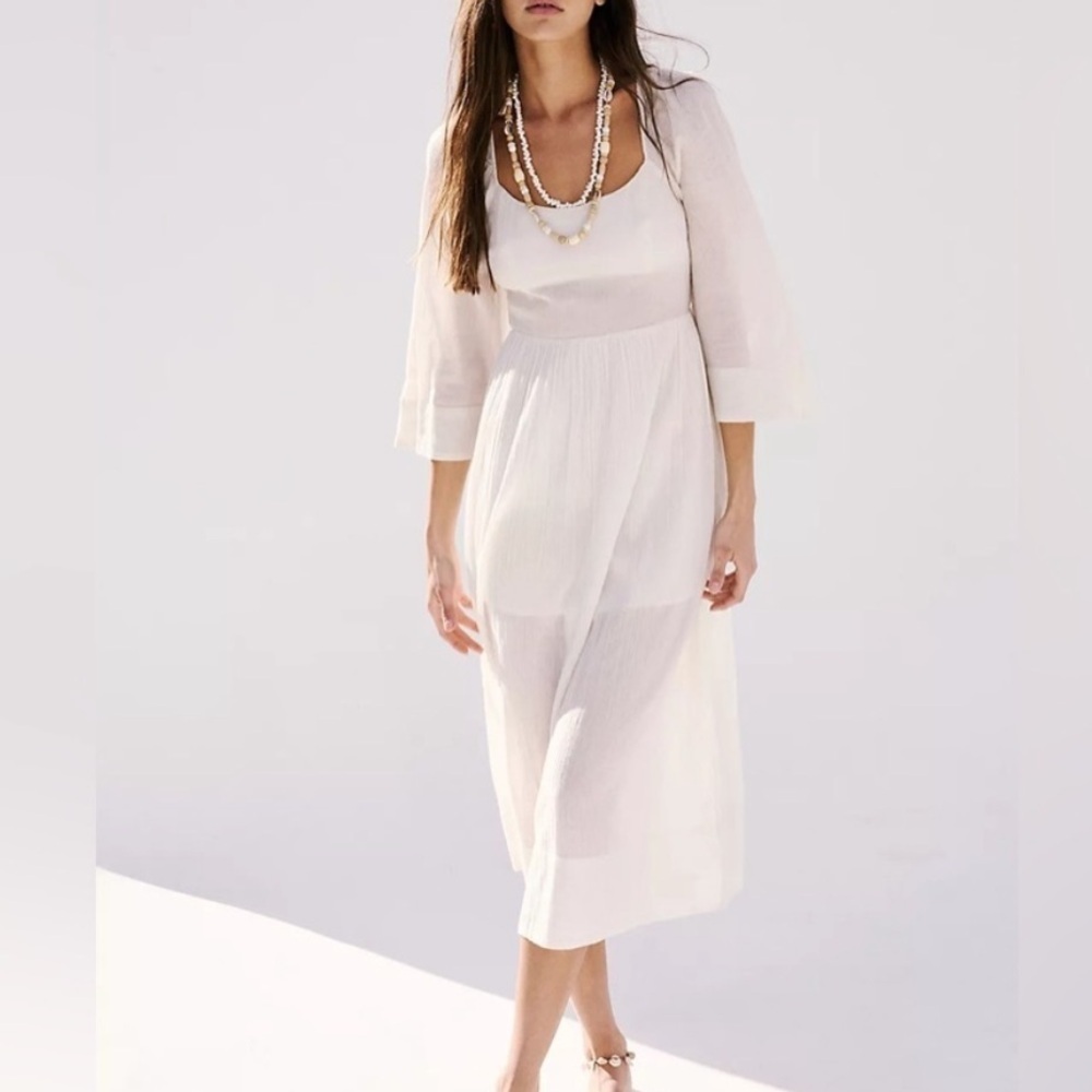 Free People Gauzy Beach Midi Dress Coverup Kelsie Ivory Size Medium Boho